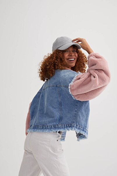 Perryes ΓΥΝΑΙΚΕΙΟ μανίκι και γιακά γούνινο/βελούδινο τζιν μπουφάν