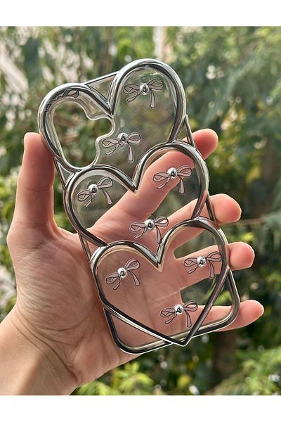 HYPERSOFT iPhone 16 Compatible Pearled Bow Patterned Heart Transparent Case Cover