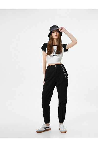 Koton Cargo Jogger Pants Chain Detailed High Waist Cotton