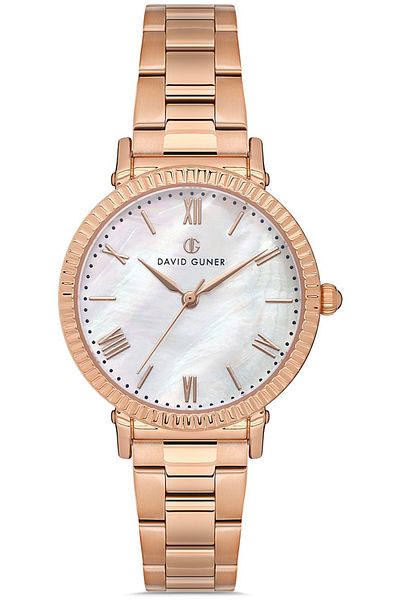 DAVID GUNER Rose Coated White Dial Women's Watch Dg-8644La-C1