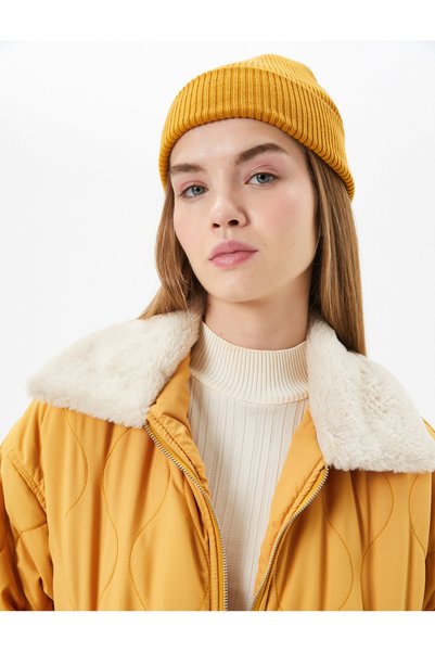 Koton Faux Fur Collar Quilted Jacket with Zipper Pocket