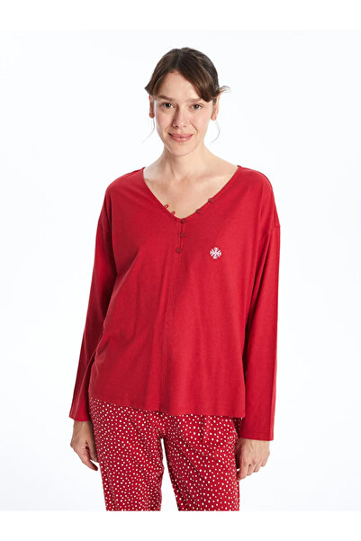 LC Waikiki LCW DREAM Kırmızı V Yaka Baskılı Kadın Pijama Takımı