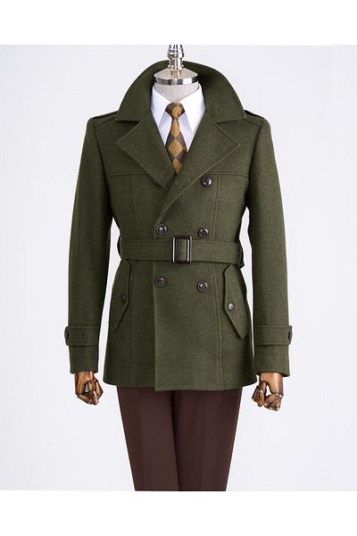 TerziAdemAltun Italian Style Men's Short Cashew Trench Coat Coat Khaki T6970