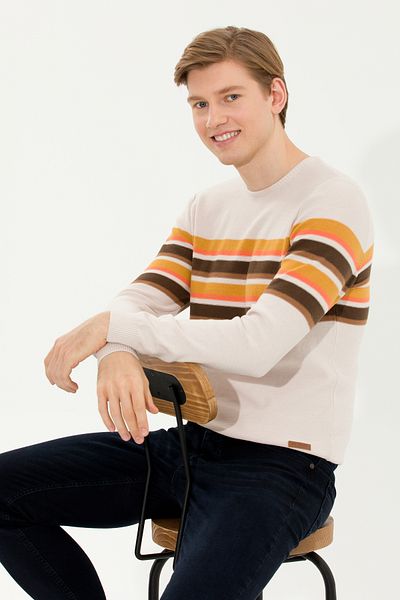 U.S. Polo Assn. Ανδρικό πλεκτό πουλόβερ Cream Melange Crew Neck