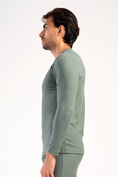 C&City Men's Thermal T-Shirt - Long Sleeve, Crew Neck, Khaki 409006