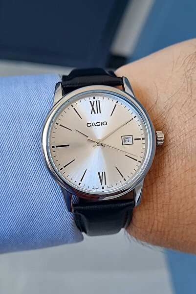 Casio Siyah Deri Kayışlı Takvimli Erkek Kol Saati