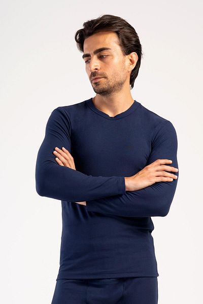 C&City Men's Long Sleeve Crew Neck Thermal T-Shirt 409006   Navy Blue