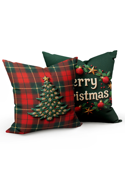 MUN HOME Yılbaşı konsepti Çift Taraflı Dijital Baskılı Gizli Fermuarlı 2'li Kırlent Kılıfı Yumuşak Tuşeli