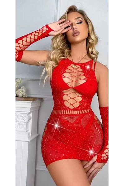 devirhesapdevri Stone Fantasy Body Stocking Red