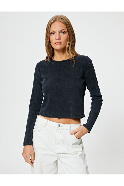 Koton Tričko s dlouhým rukávem, výstřih, žebrovaná bavlna