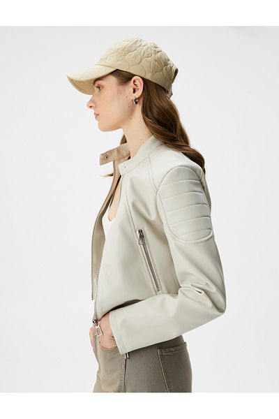 Koton Faux Leather Biker Jacket with Zipper Pocket