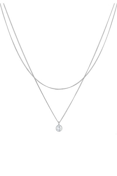 ELLI Colier Strat Pandantiv Solitar De Damă Cu Cristal De Zirconiu În Argint Sterling 925
