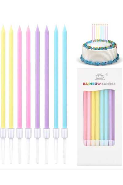 PARTİ AŞKI Gökkuşağı Renkli Doğum Günü Pasta Mumu 15 Cm 6 Adet - Soft Karışık...