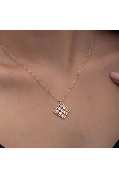 Skygo Zircon Stone Silver Rose Quadrilateral Women's Necklace