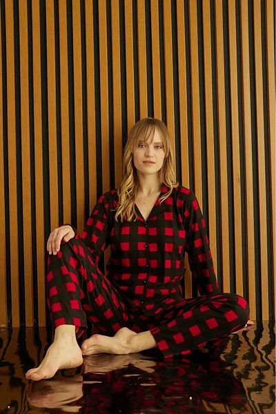 Pijamoni Γυναικείο Σετ Πιτζάμες Λύκρα με κουμπιά μπροστά σουέτ 3k - 1 τεμάχιο