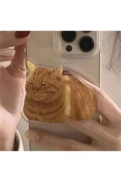 EDELFU حامل هاتف على شكل قطة صفراء لطيفة متوافق مع جميع حافظات iPhone وSamsung Popsocket