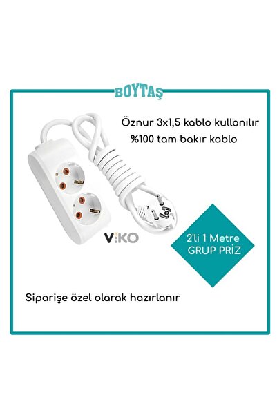 VİKO 1 Metre 2'li Uzatma Kablosu / Grup Priz // Öznur 3*1.5 Kablo Kullanılır