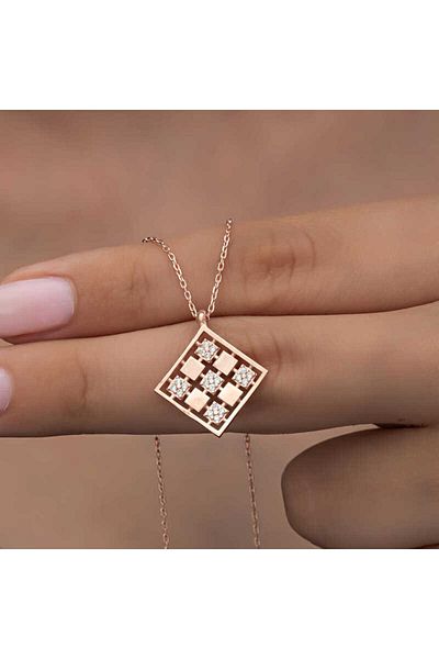 Skygo Zircon Stone Silver Rose Quadrilateral Women's Necklace