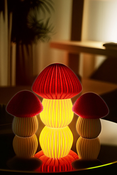 Obaco Dekoratif Işıklı Mantar Biblo Seti, 3lü Mumluk Süs, Bir Adet Tealight L...