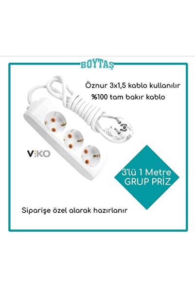 VİKO 1 Metre 3 Lü Uzatma Kablosu / Viko Grup Priz / Öznur 3*1.5 Kablo Kullanılır