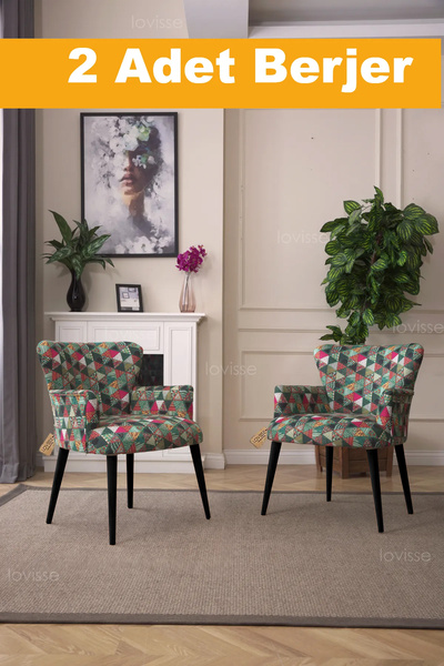 LOVİSSE HOME 2li Berjer Set Tekli Koltuk Balkon, Ofis, Bekleme, Güzellik Merkezi, Cafe, Kafe, Veranda,  Çay Seti