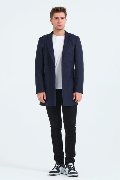 VALUE FASHION Тъмносиньо мъжко прилепнало обикновено кашмирено палто, яке, палто