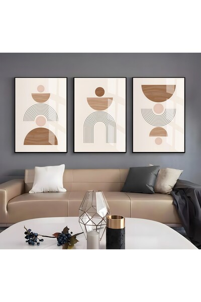 EMYA HOME Γυάλινη ζωγραφική με τριπλά αφηρημένα σχέδια με μεταλλικό πλαίσιο