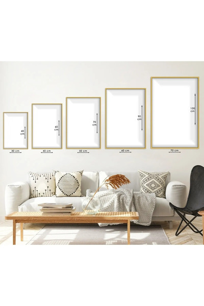 EMYA HOME Metal Çerçeveli Üçlü Gold Çiçekler Cam Tablo