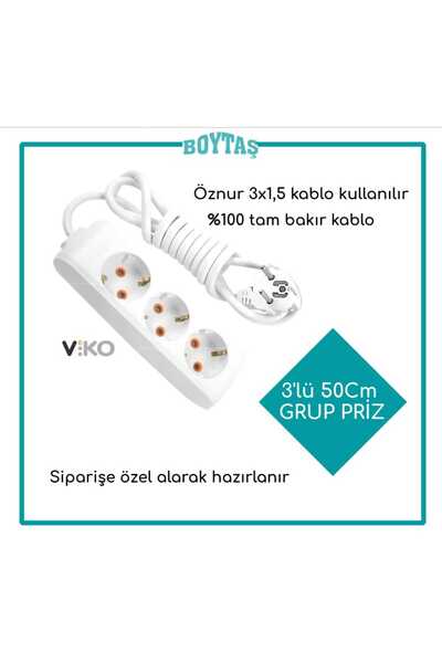 VİKO 50 Cm / Yarım Metre 3 Lü Uzatma Kablosu/ Viko Grup Priz / Öznur 3*1.5 Ka...