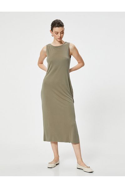 Koton Μίντι φόρεμα με λαιμόκοψη αμάνικο Modal Slim Fit