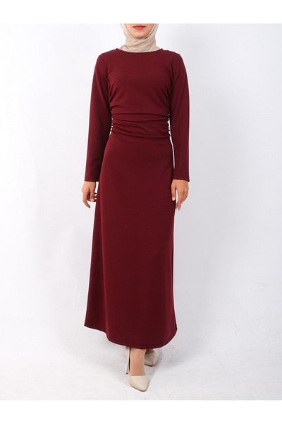 Modamorfo Πλεκτό φόρεμα κρεπ Lycra - Πλισέ στη μέση, Claret Red