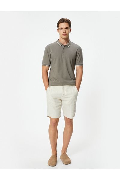 Koton Βαμβακερό Slim Fit Polo T-Shirt - Λεπτομέρεια με κοντό μανίκι και ρίγες