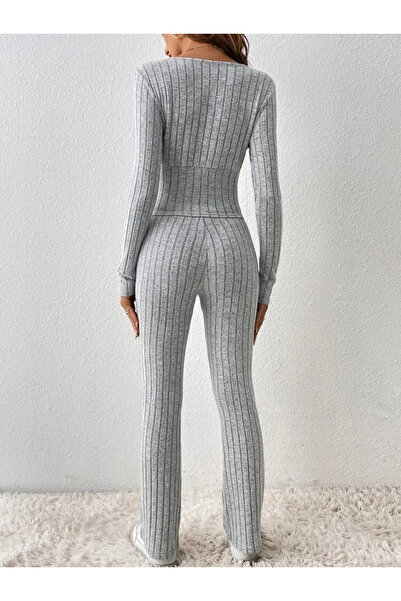 Kokosh moda Women's Long Sleeve Raised Camisole Double Set