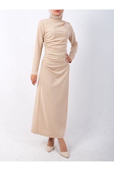 Modamorfo Φόρεμα κρεπ με ντραπέ λαιμό σε μπεζ χρώμα