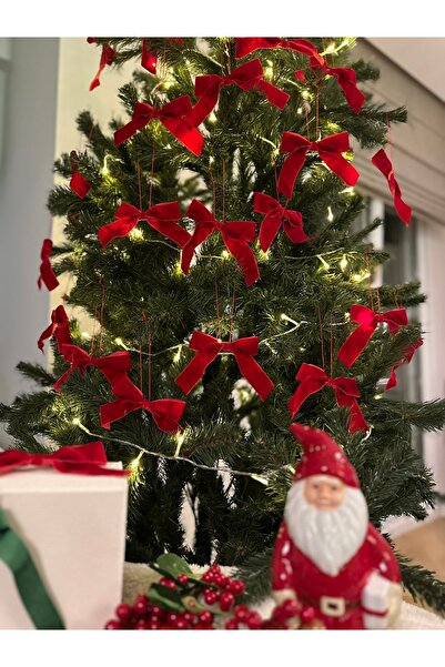 kadifecim Ornament de Crăciun de lux pentru brad, cu fundă roșie de Crăciun, 5 bucăți