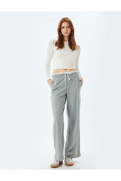 Koton Gray Striped Women's Trousers 5Wak40056Uw