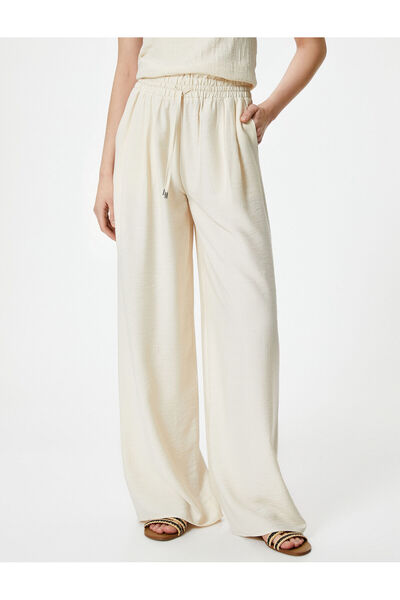 Koton Bol Paça Pantolon Beli Bağcıklı Viskon Cepli Astarsız Yarı Transparan