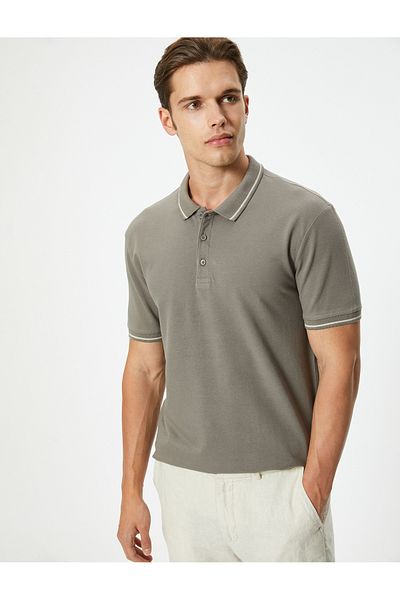 Koton Βαμβακερό Slim Fit Polo T-Shirt - Λεπτομέρεια με κοντό μανίκι και ρίγες