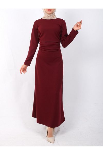 Modamorfo Πλεκτό φόρεμα κρεπ Lycra - Πλισέ στη μέση, Claret Red