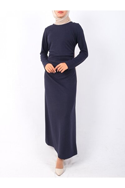 Modamorfo Πλεκτό φόρεμα κρεπ Lycra με κορδόνι στη μέση - Navy