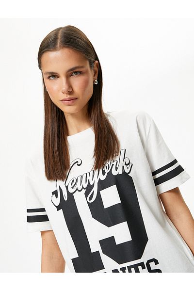 Koton College T-Shirt Comfortable Fit Short Sleeve Crew Neck Cotton