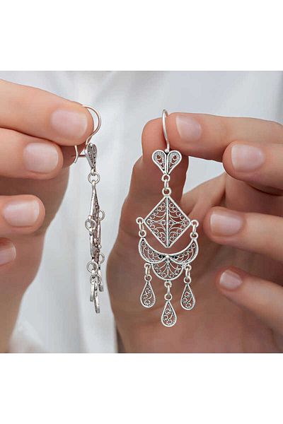 Skygo Silver Filigree Dangle Women's Earrings