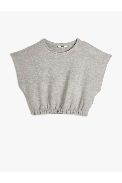Koton Crop triko s krátkým rukávem, elastický pas, výstřih