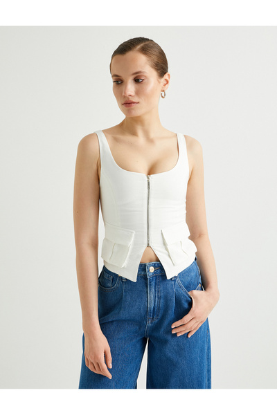 Koton Γιλέκο με φερμουάρ με τετράγωνο γιακά - Τσέπη Cargo