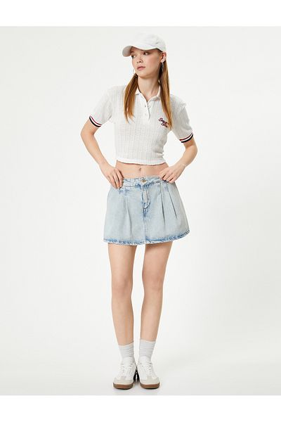 Koton Potrivire confortabilă - Fustă scurtă mini denim cu pliuri și buzunare