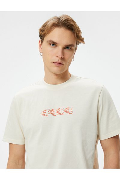 Koton Crew Neck Slogan Printed Cotton T-Shirt