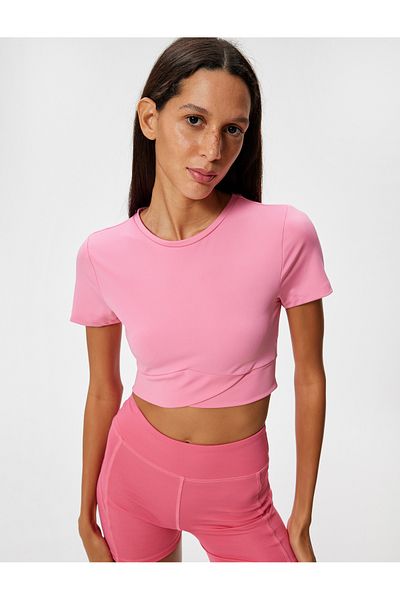 Koton Slim Fit Crop Sports T-Shirt - Crew Neck, Layered Short Sleeve