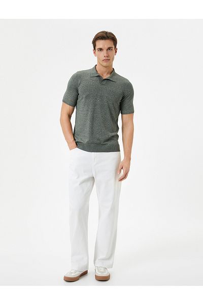 Koton Polo Neck Slim Fit T-Shirt - Dünne Strickware, Kurzarm, Grau