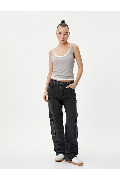 Koton Jeans drept blugi Cargo, buzunar lat cu picior drept - Nora Jean