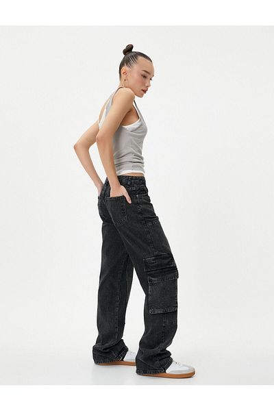Koton Jeans drept blugi Cargo, buzunar lat cu picior drept - Nora Jean